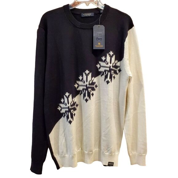 NWT $175 Scotch & Soda Wool Sweater Large Colorblock Snowflake Intarsia - Picture 1 of 8